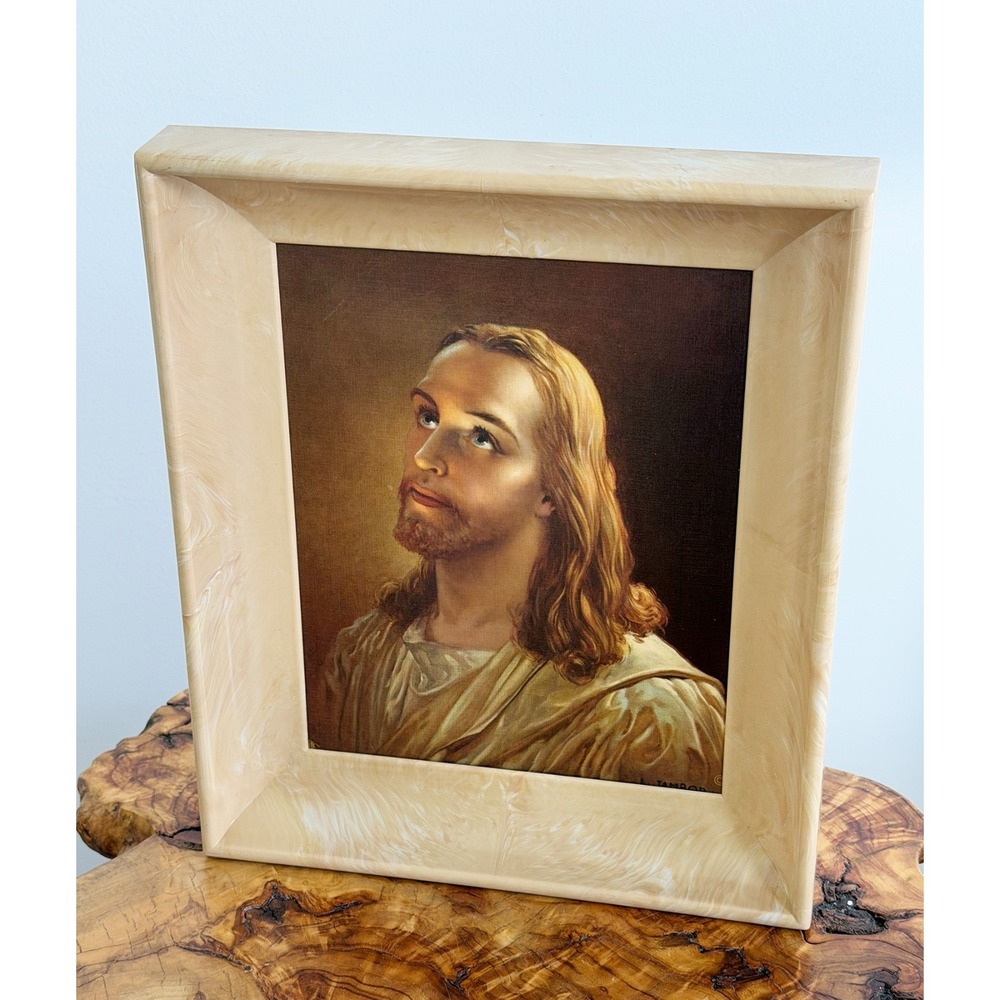 Vintage Jesus Christ Lithograph Print Jambor 1945 Italy Plastic USA Frame